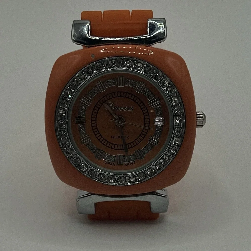 Geneva Women's Orange Jelly Band Watch Crystal Accent Silicone Rubber N0 Battery